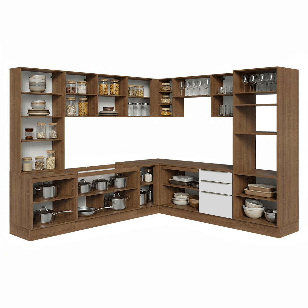 Armário de Cozinha Completa 566 x 60 cm Rustic/Branco Veludo Lux Madesa 01