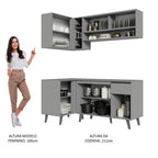 Armário de Cozinha Completa de Canto 265cm Cinza Nice Madesa 01