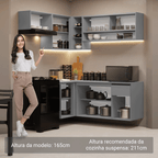 Armário de Cozinha Completa de Canto Suspenso 325cm Cinza Nice Madesa 01