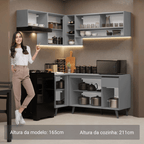 Armário de Cozinha Completa de Canto 325cm Cinza Nice Madesa 03