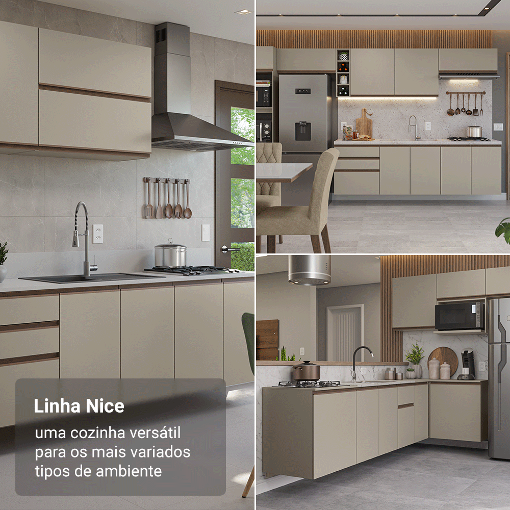 Armário de Cozinha Completa de Canto Suspenso 385cm Crema Nice Madesa 02