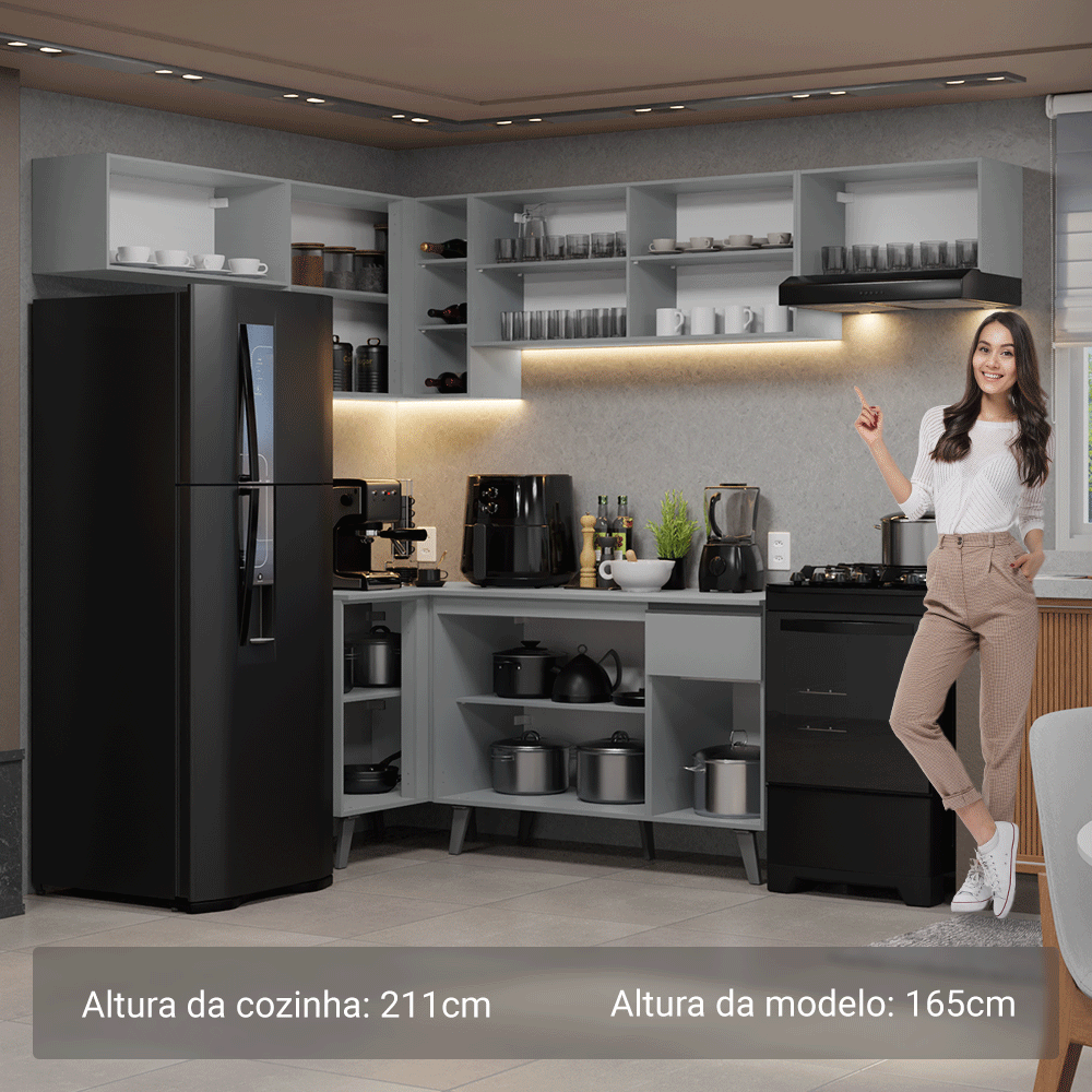 Armário de Cozinha Completa de Canto 405cm Cinza Nice Madesa 02