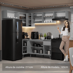 Armário de Cozinha Completa de Canto 405cm Cinza Nice Madesa 02
