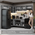 Armário de Cozinha Completa de Canto Suspenso 405cm Cinza Nice Madesa 03