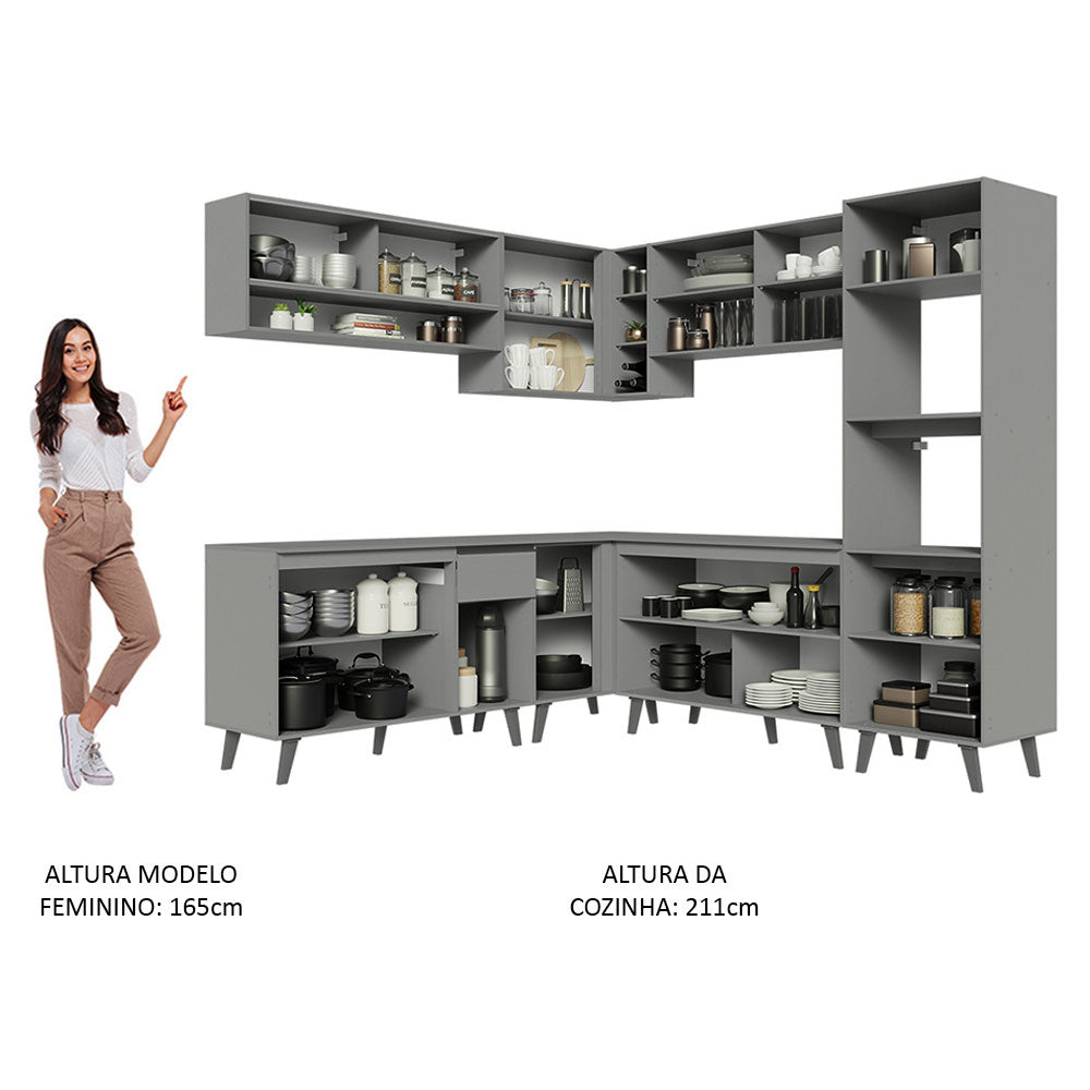 Armário de Cozinha Completa de Canto 445cm Cinza Nice Madesa 02