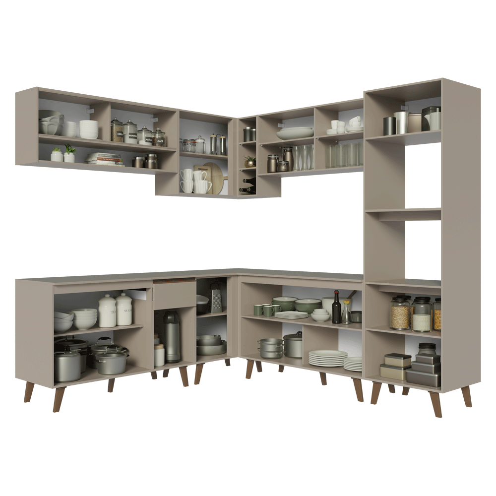 Armário de Cozinha Completa de Canto 445cm Crema Nice Madesa 02