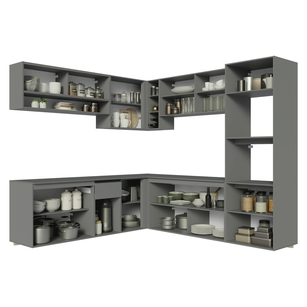 Armário de Cozinha Completa de Canto 445cm Suspensa Cinza Nice Madesa 03