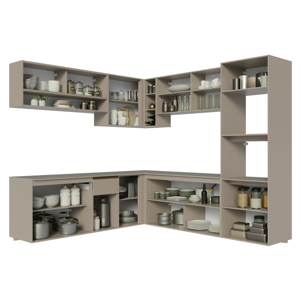 Armário de Cozinha Completa de Canto 445cm Suspensa Crema Nice Madesa 03