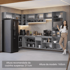 Armário de Cozinha Completa de Canto Suspenso 465cm Cinza Nice Madesa 02
