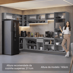 Armário de Cozinha Completa de Canto Suspenso 465cm Cinza Nice Madesa 03