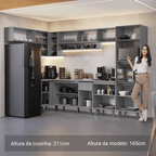 Armário de Cozinha Completa de Canto 465cm Cinza Nice Madesa 04