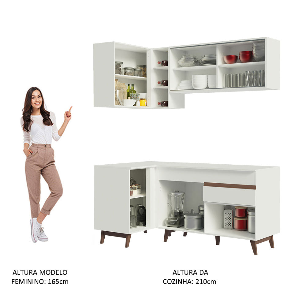 Armário de Cozinha Completa de Canto 262cm Branco Reims Madesa 01