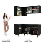 Armário de Cozinha Completa de Canto 262cm Preto Reims Madesa 01