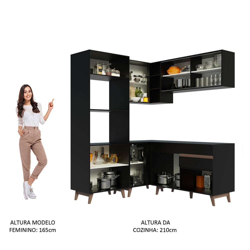 Armário de Cozinha Completa de Canto 332cm Preto Reims Madesa 01