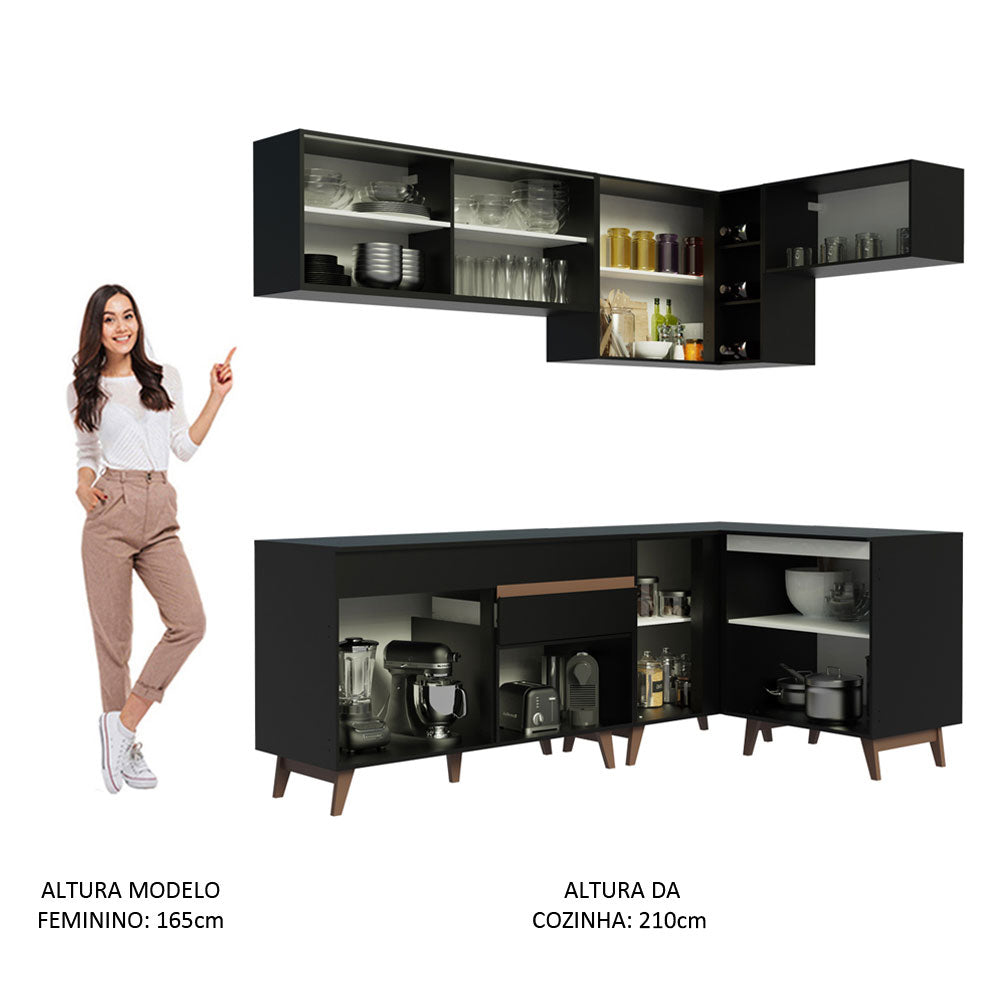 Armário de Cozinha Completa de Canto 332cm Preto Reims Madesa 02