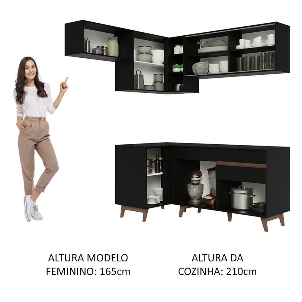 Armário de Cozinha Completa de Canto 332cm Preto Reims Madesa 03