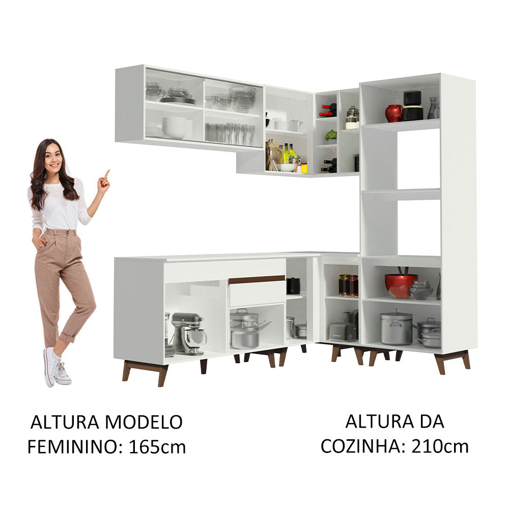Armário de Cozinha Completa de Canto 367cm Branco Reims Madesa 01