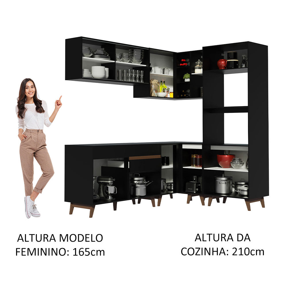Armário de Cozinha Completa de Canto 367cm Preto Reims Madesa 01