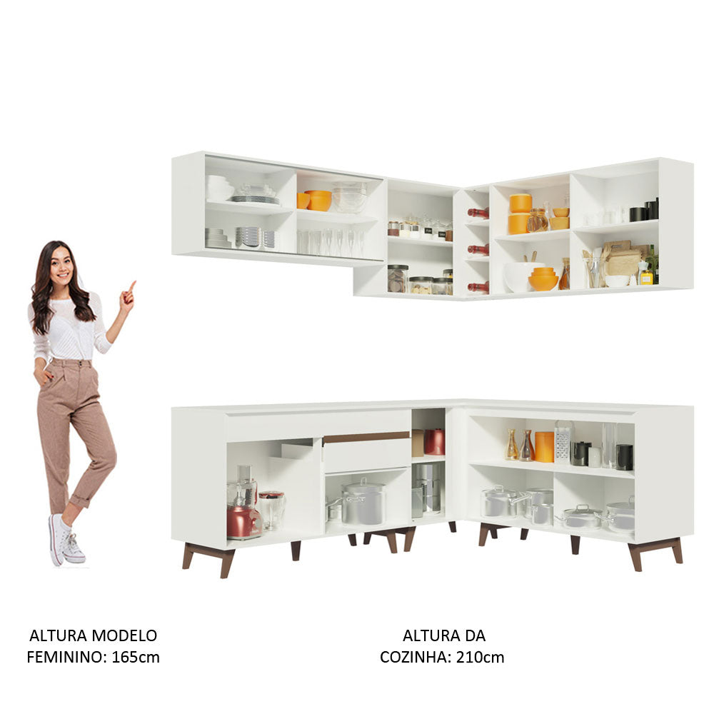 Armário de Cozinha Completa de Canto 382cm Branco Reims Madesa 01