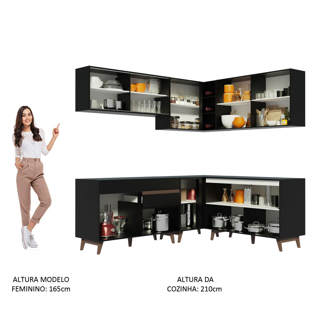 Armário de Cozinha Completa de Canto 382cm Preto Reims Madesa 01
