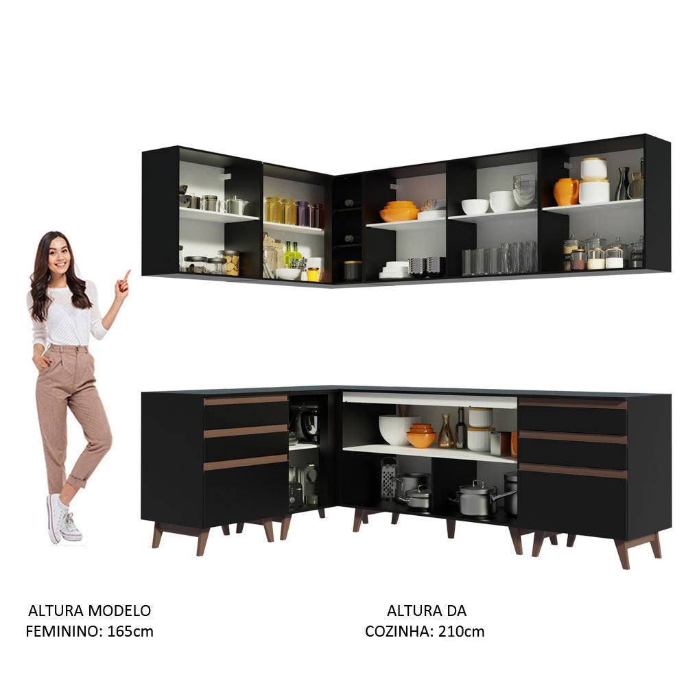 Armário de Cozinha Completa de Canto 382cm Preto Reims Madesa 02