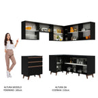 Armário de Cozinha Completa de Canto 392cm Preto Reims Madesa 01