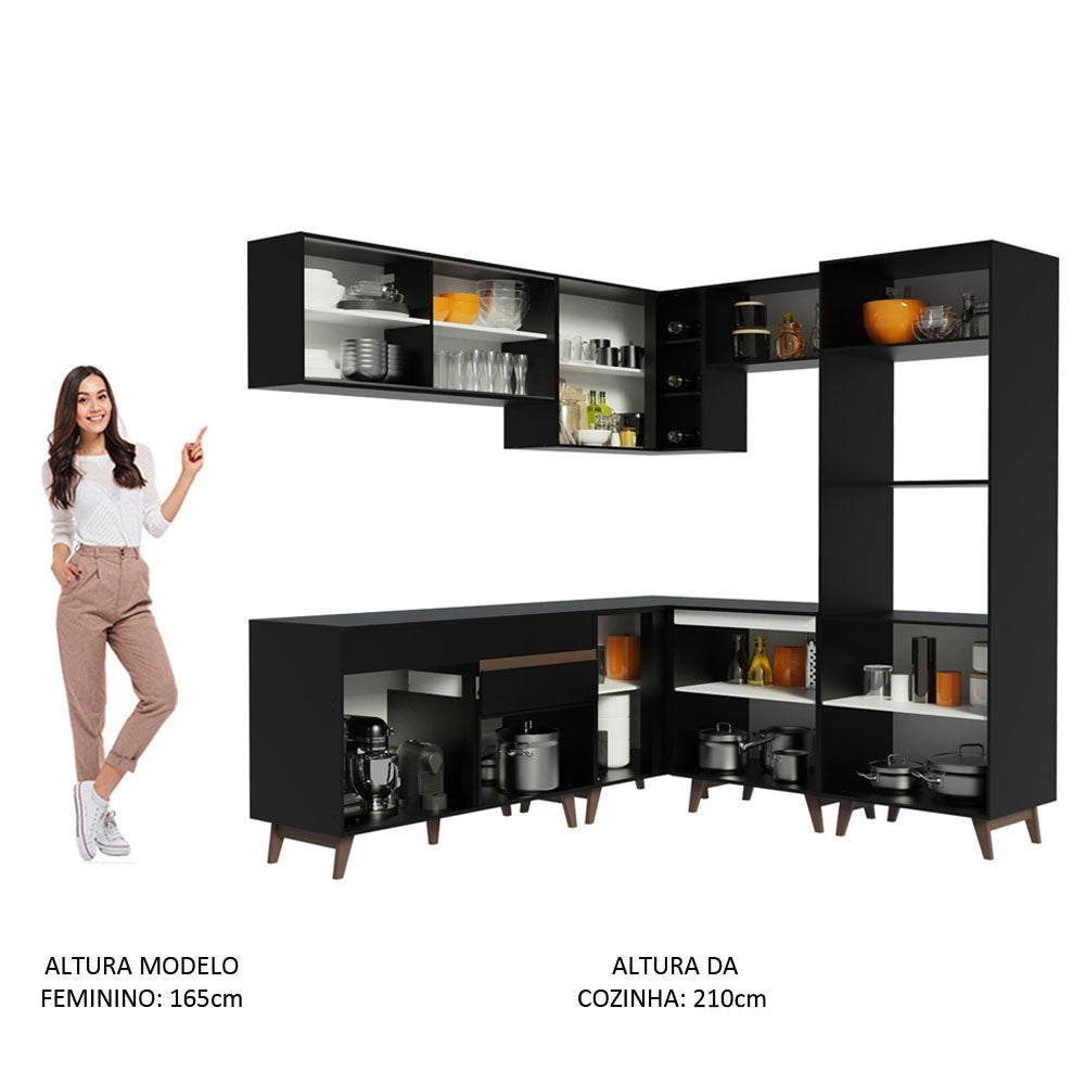 Armário de Cozinha Completa de Canto 402cm Preto Reims Madesa 01