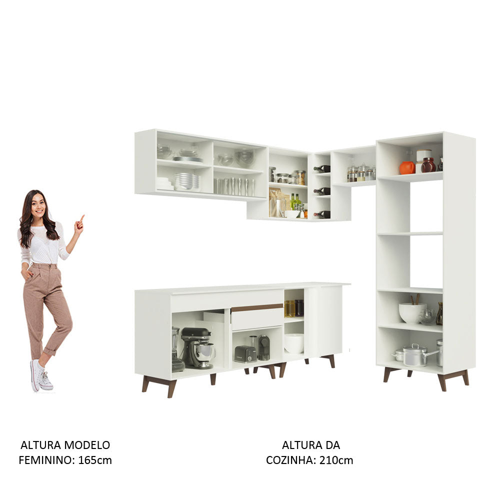 Armário de Cozinha Completa de Canto 402cm Branco Reims Madesa 02