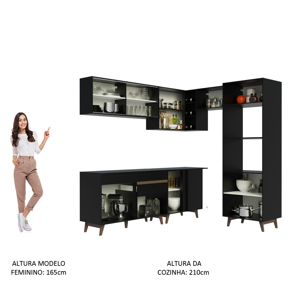 Armário de Cozinha Completa de Canto 402cm Preto Reims Madesa 02