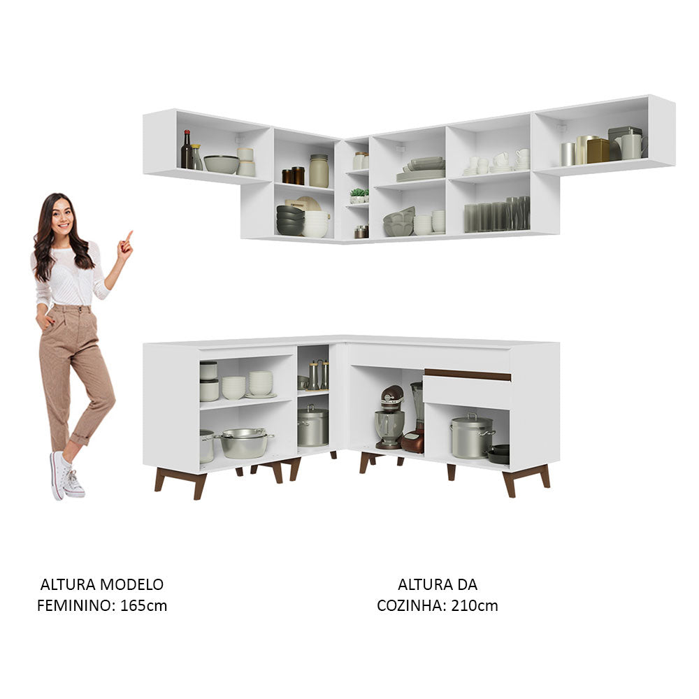 Armário de Cozinha Completa de Canto 402cm Branco Reims Madesa 03