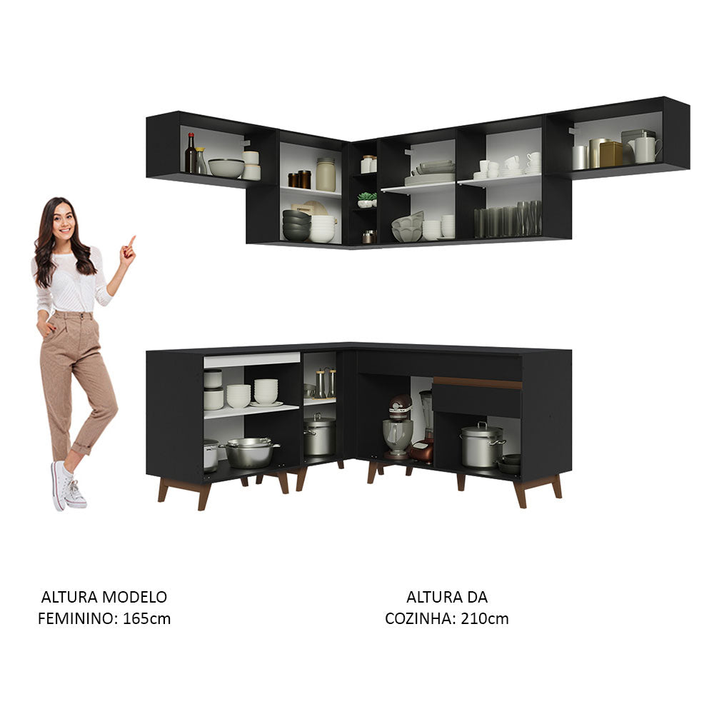 Armário de Cozinha Completa de Canto 402cm Preto Reims Madesa 03
