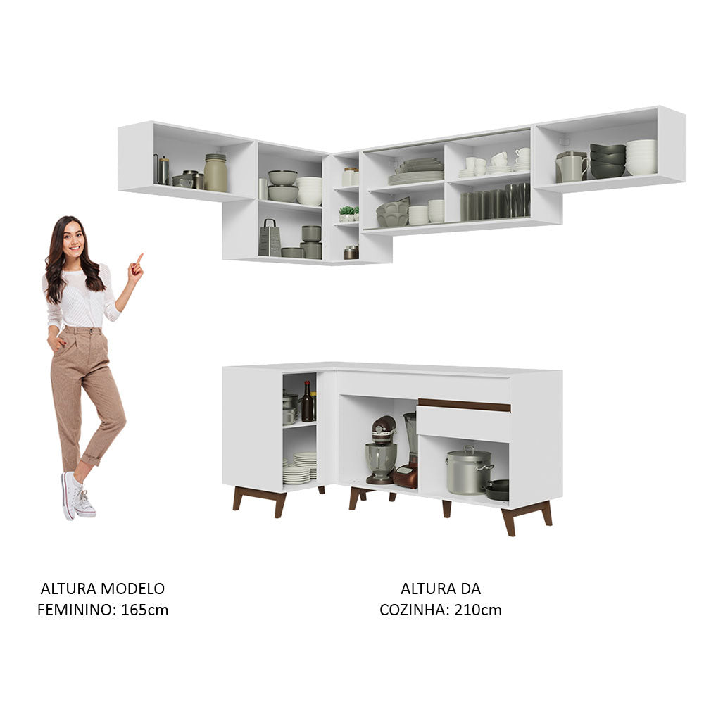 Armário de Cozinha Completa de Canto 402cm Branco Reims Madesa 04