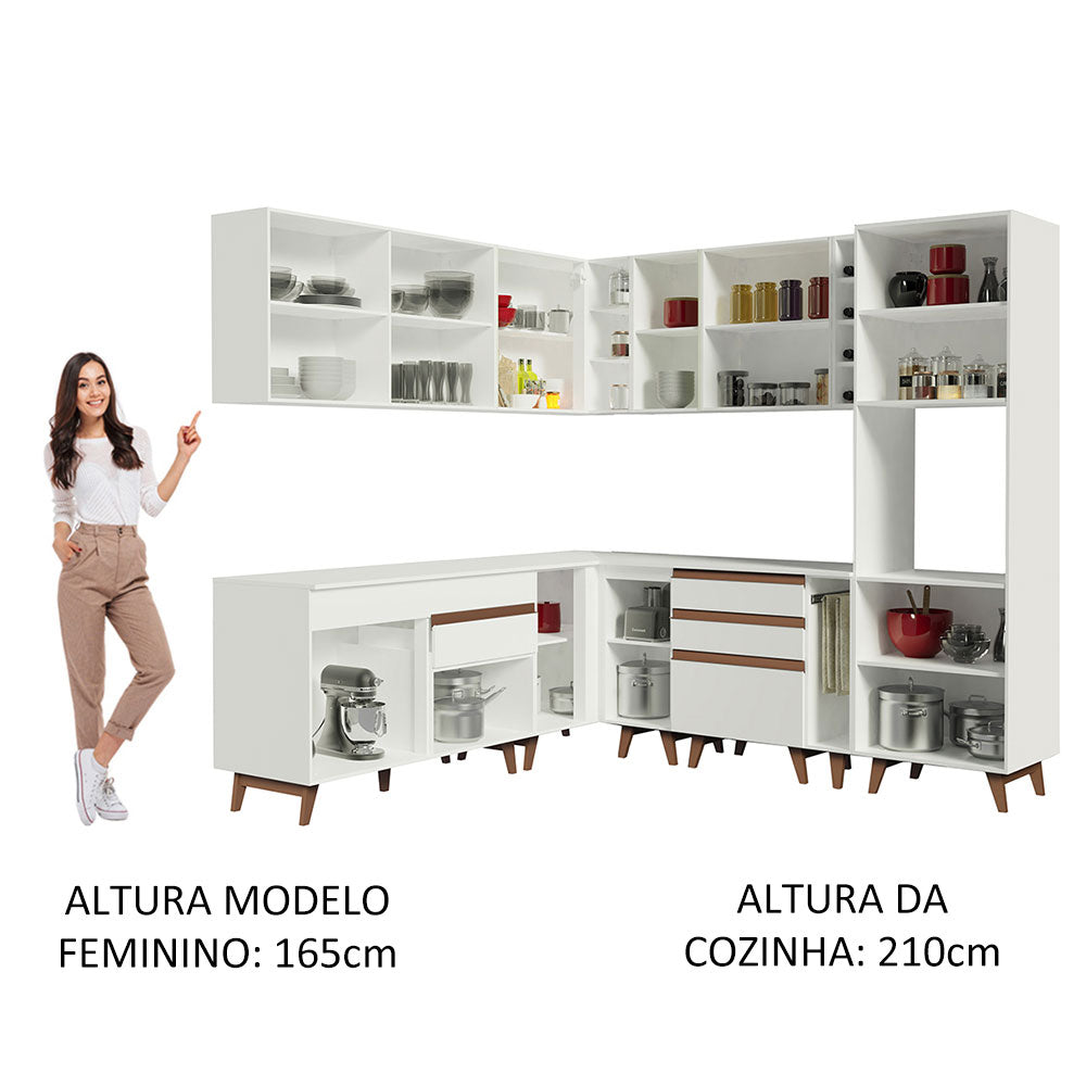 Armário de Cozinha Completa de Canto 437cm Branco Reims Madesa 01