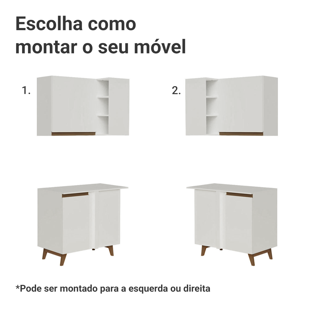 Armário de Cozinha Completa de Canto 452cm Branco Reims Madesa 01