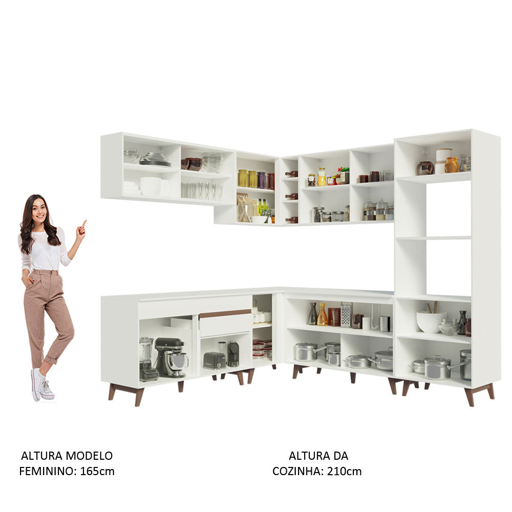Armário de Cozinha Completa de Canto 452cm Branco Reims Madesa 01