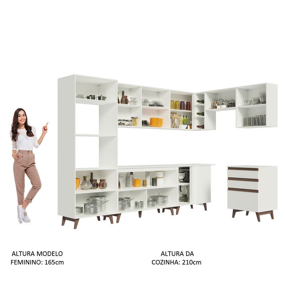 Armário de Cozinha Completa de Canto 462cm Branco Reims Madesa 02