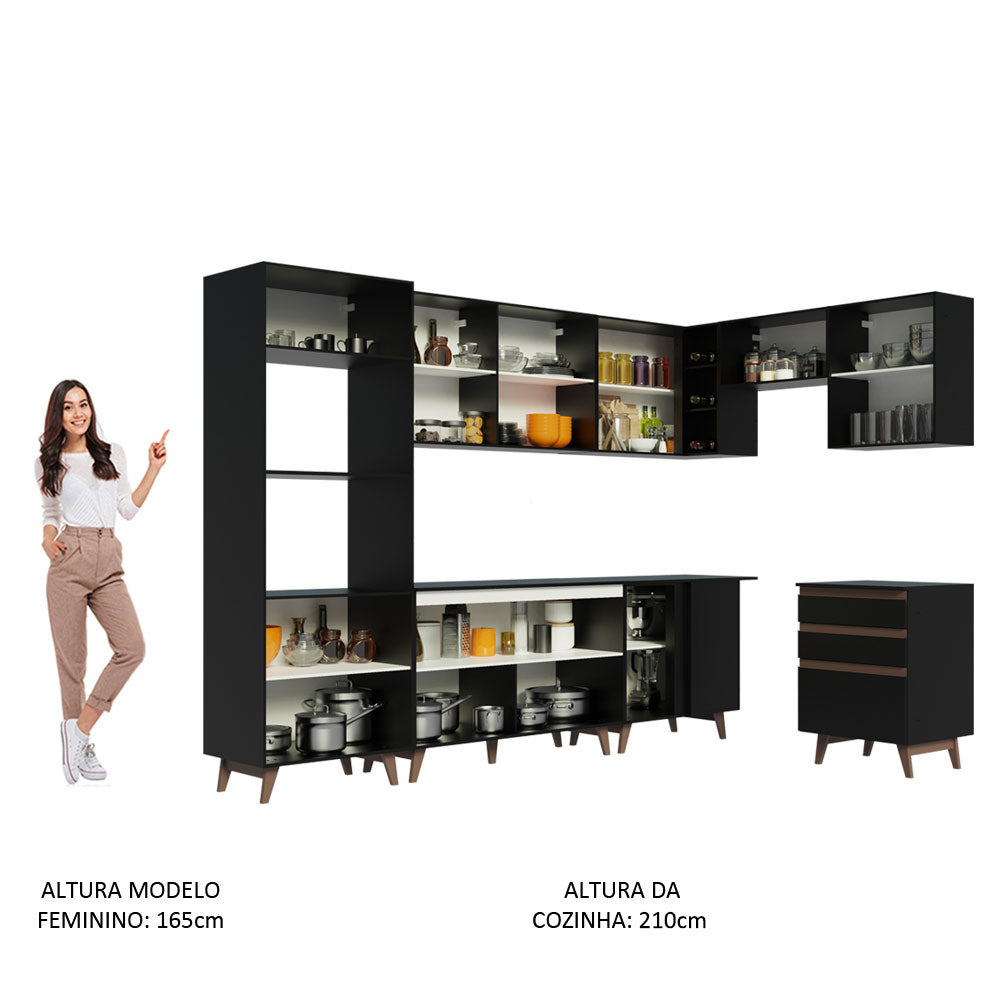 Armário de Cozinha Completa de Canto 462cm Preto Reims Madesa 02