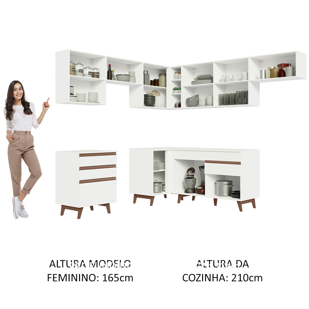 Armário de Cozinha Completa de Canto 462cm Branco Reims Madesa 03