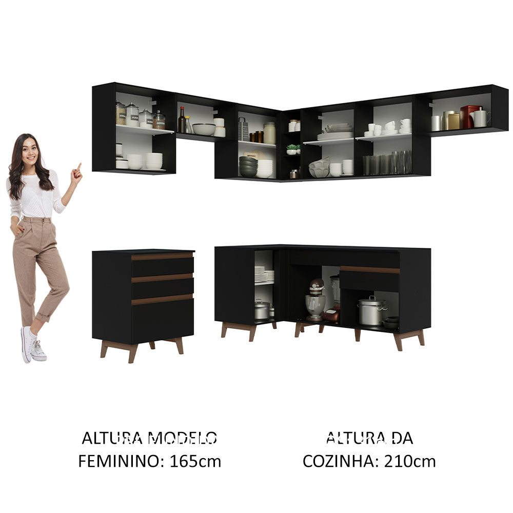 Armário de Cozinha Completa de Canto 462cm Preto Reims Madesa 03