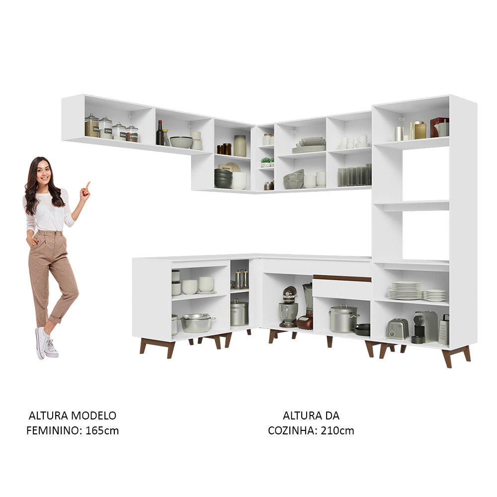 Armário de Cozinha Completa de Canto 472cm Branco Reims Madesa 01