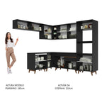 Armário de Cozinha Completa de Canto 472cm Preto Reims Madesa 01