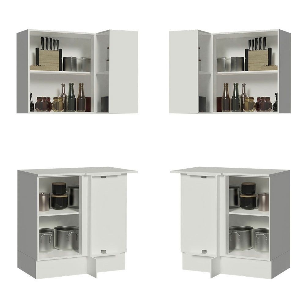 Kit Canto Reto Madesa Smart 2 Portas e Nicho com tampo Rustic/Crema/Branco