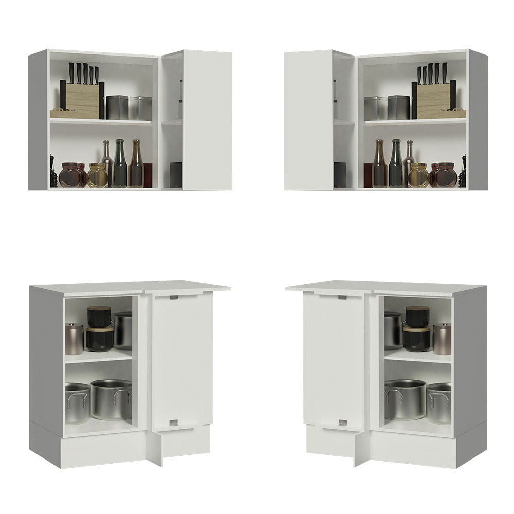 Kit Canto Madesa Smart 100% MDF 2 Portas e Nicho Frentes Branco Brilho