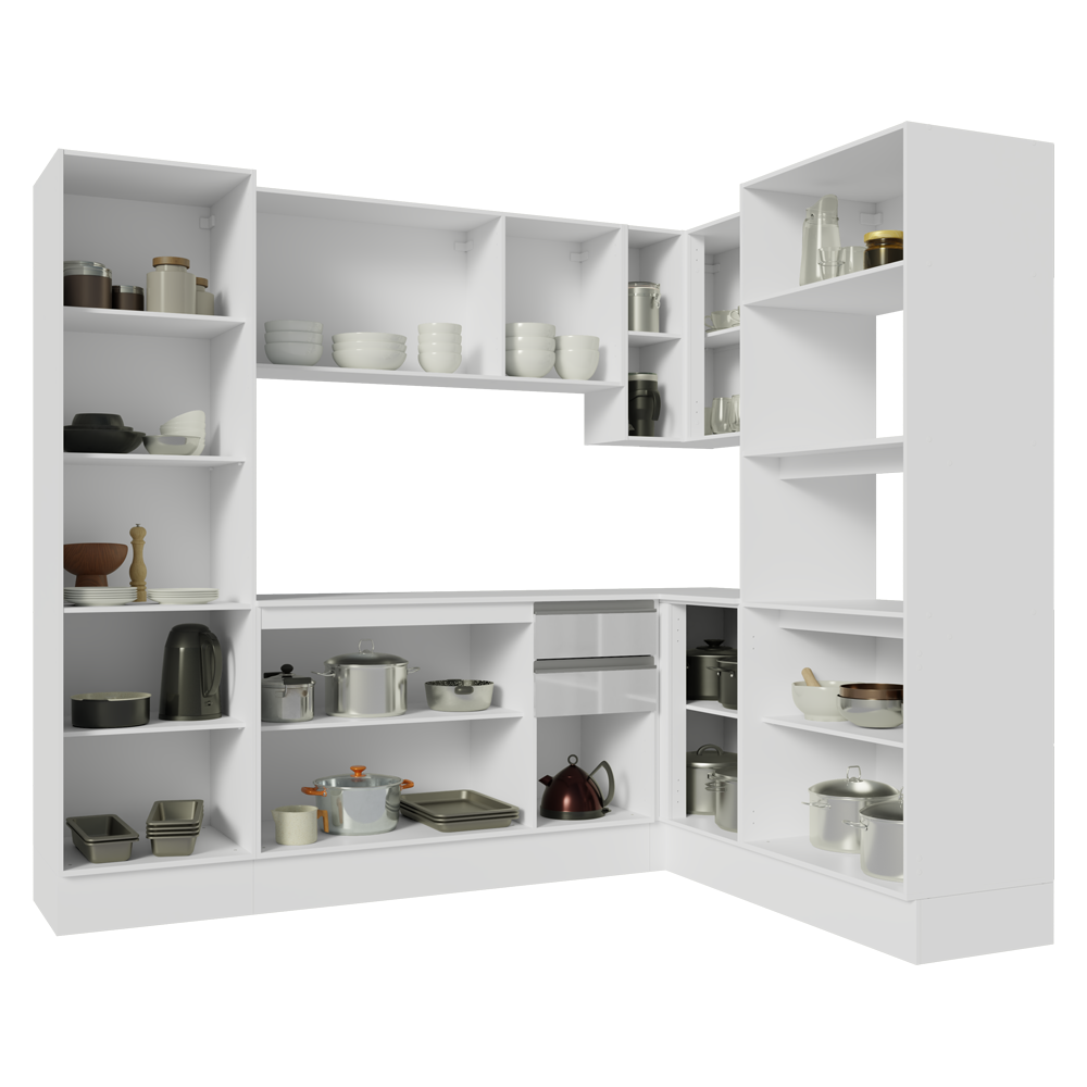 Armário de Cozinha Completa de Canto 100% MDF 377cm Smart Branco Brilhante Madesa 01