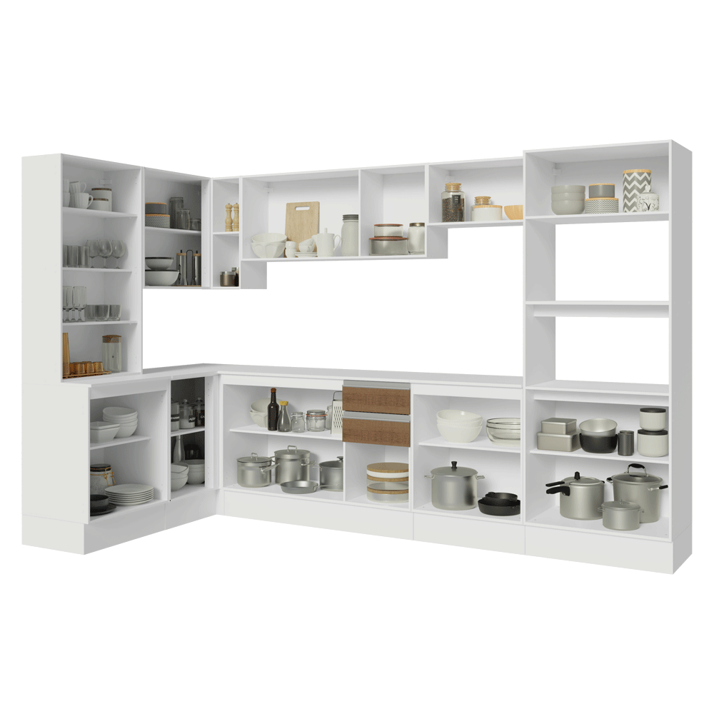 Armário de Cozinha Completa de Canto 100% MDF 447 cm Branco/Rustic/Crema Smart Madesa 02