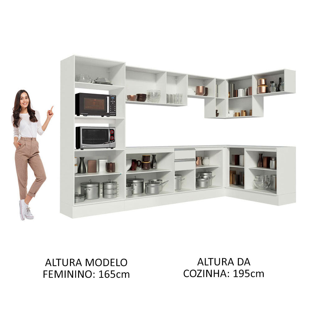 Armário de Cozinha Completa de Canto 100% MDF 448cm Branco Smart Madesa 01