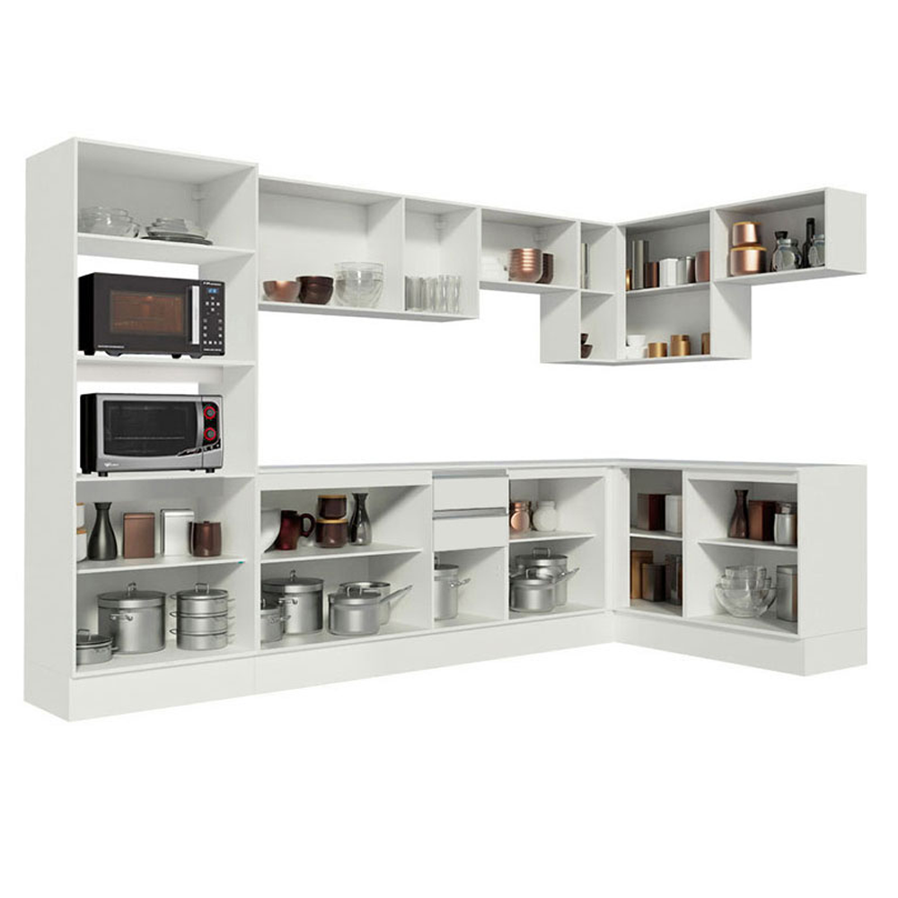 Armário de Cozinha Completa de Canto 100% MDF 448cm Branco Smart Madesa 01