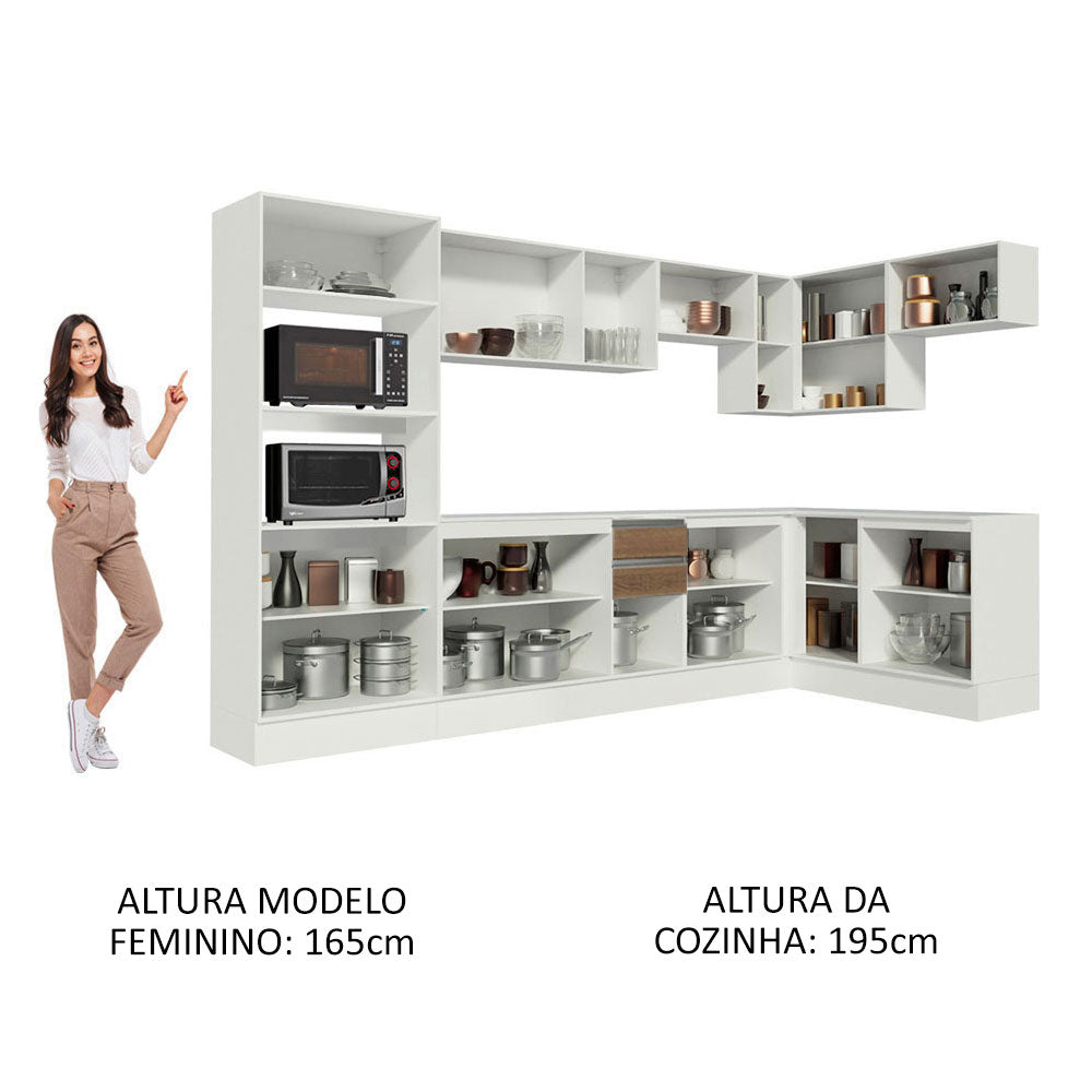 Armário de Cozinha Completa de Canto 100% MDF 448cm Branco/Rustic/Crema Smart Madesa 01