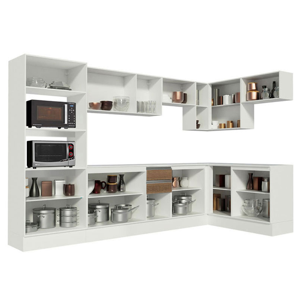 Armário de Cozinha Completa de Canto 100% MDF 448cm Branco/Rustic/Crema Smart Madesa 01
