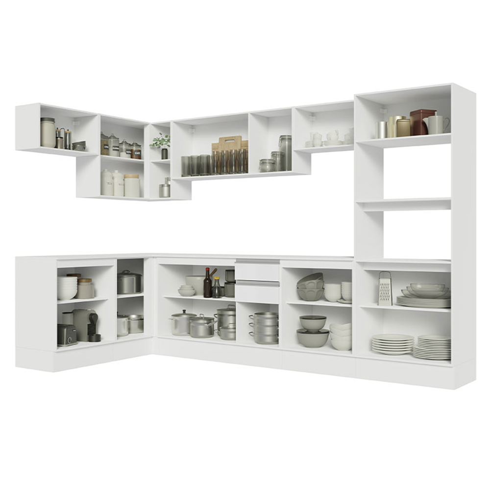 Armário de Cozinha Completa de Canto 100% MDF 447cm Frentes Branco Smart Madesa 02